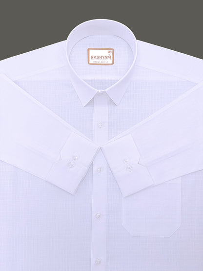 Premium Cotton Portelle White Designer Checks Formal Shirt
