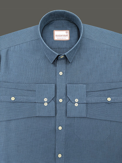 Italian Linen Noventia Slate Blue Formal Shirt