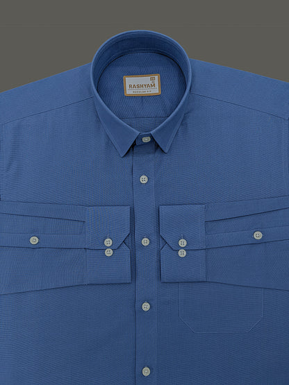 Luxurious Linen Cotton Montelio Steel Blue Formal Shirt