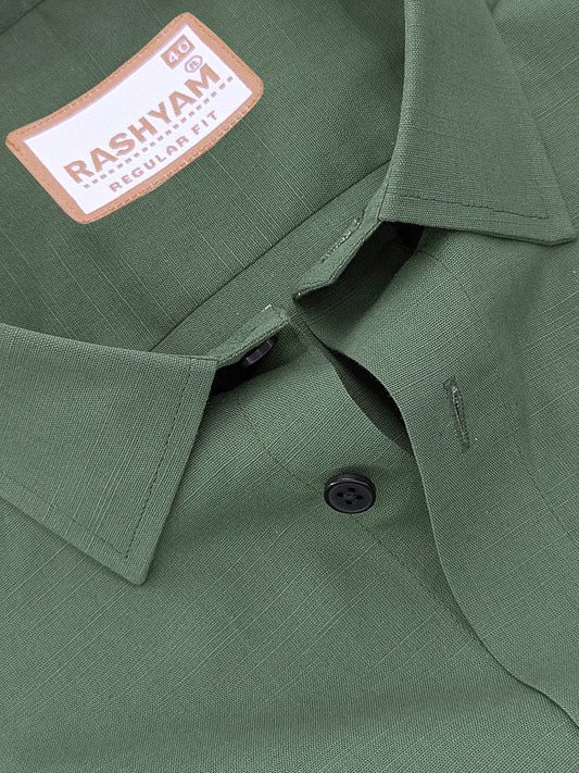 Luxurious Linen Cotton Montelio Army Green Formal Shirt