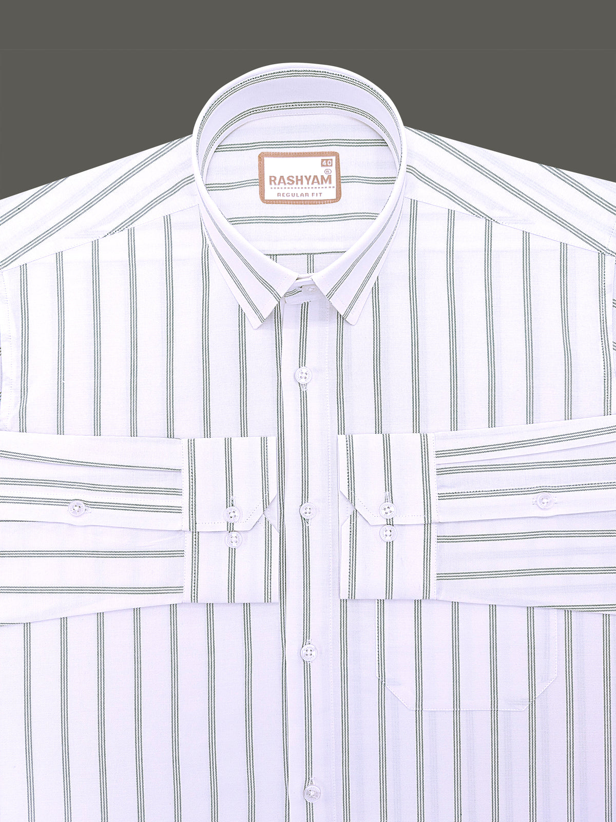 Oxford Cotton Zodiac Green Line On White Formal Shirt