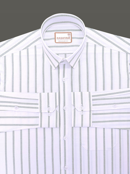 Oxford Cotton Zodiac Green Line On White Formal Shirt