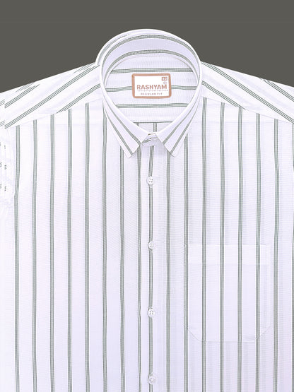 Oxford Cotton Zodiac Green Line On White Formal Shirt