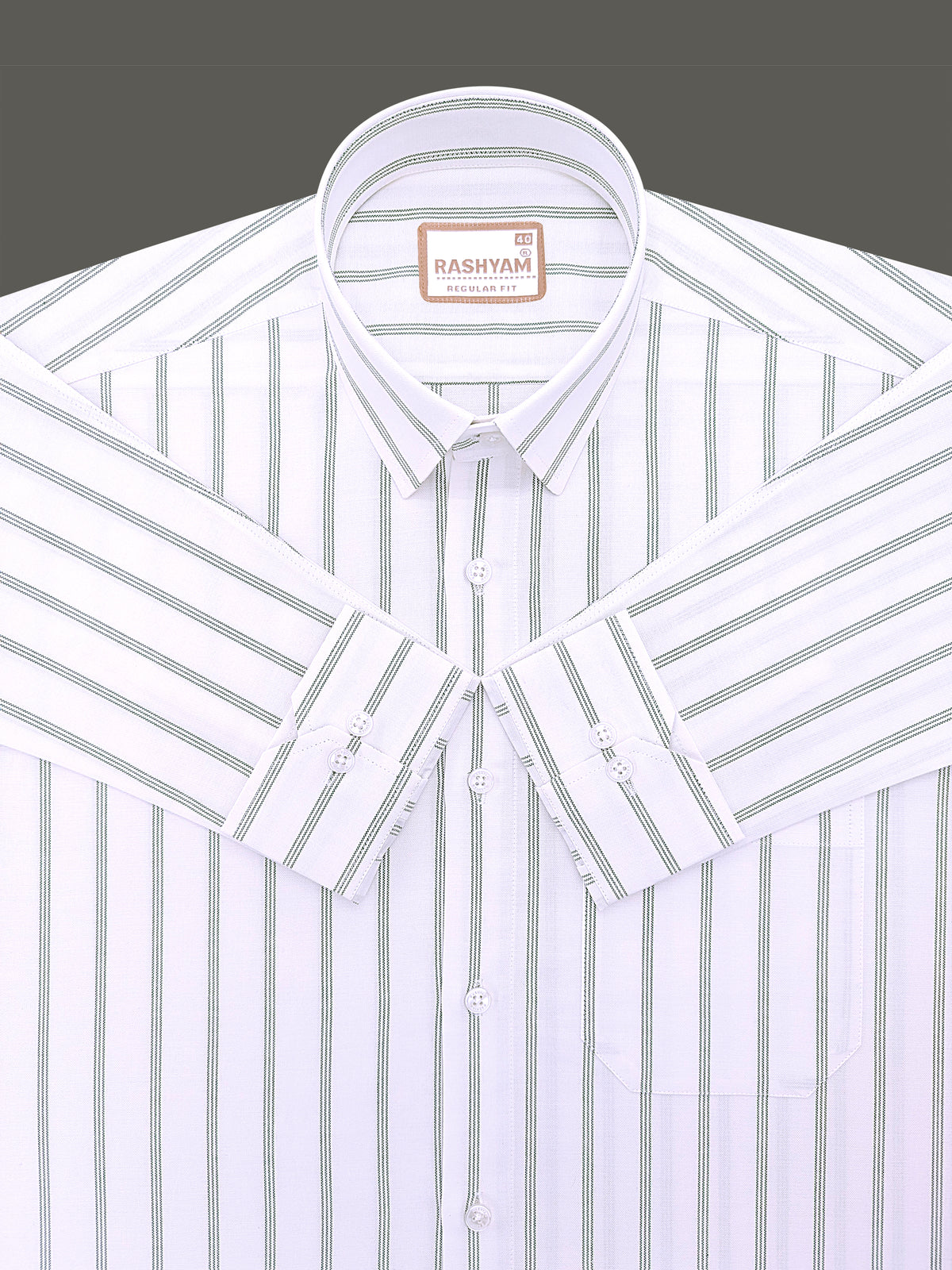 Oxford Cotton Zodiac Green Line On White Formal Shirt