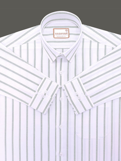 Oxford Cotton Zodiac Green Line On White Formal Shirt