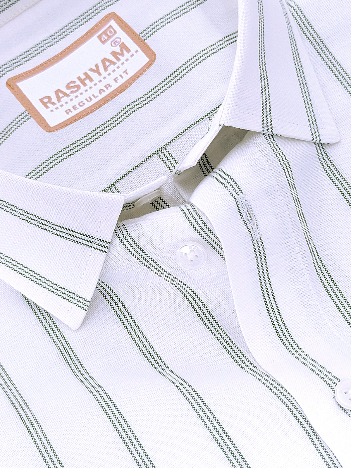 Oxford Cotton Zodiac Green Line On White Formal Shirt