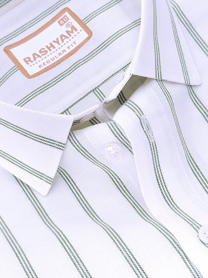 Oxford Cotton Zodiac Green Line On White Formal Shirt