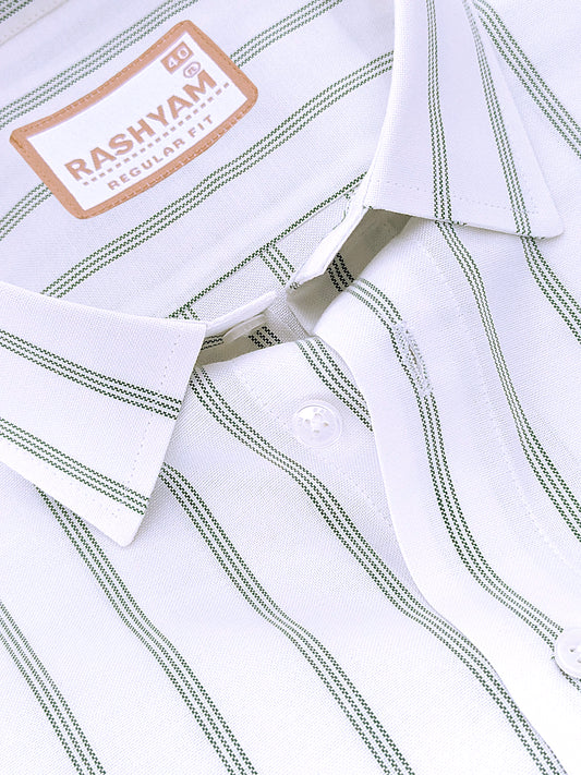 Oxford Cotton Zodiac Green Line On White Formal Shirt