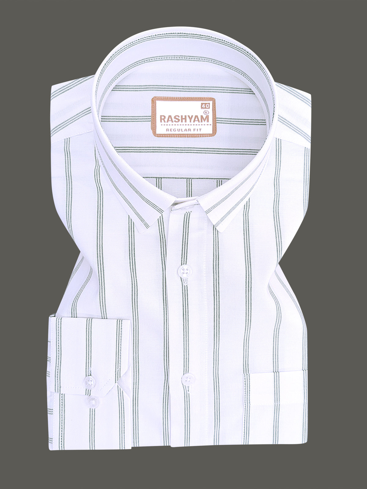 Oxford Cotton Zodiac Green Line On White Formal Shirt