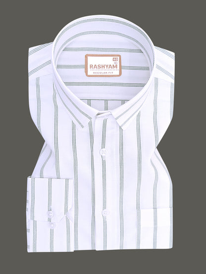 Oxford Cotton Zodiac Green Line On White Formal Shirt