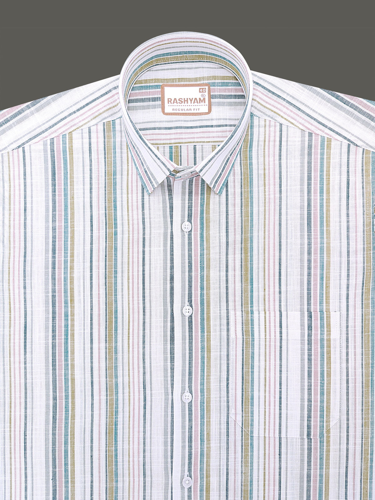 Luxurious Linen Multicolor Line On White Formal Shirt