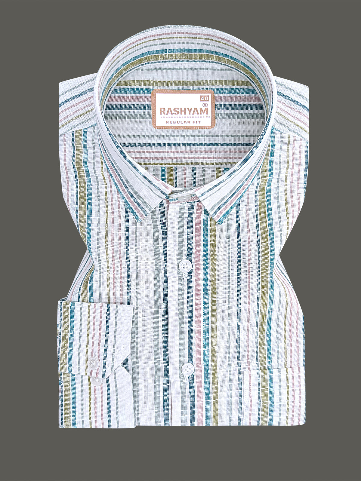 Luxurious Linen Multicolor Line On White Formal Shirt