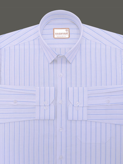 Premium Oxford Cotton Zodiac Pacific Blue Line On White Formal Shirt