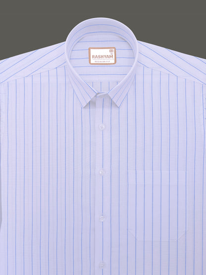 Premium Oxford Cotton Zodiac Pacific Blue Line On White Formal Shirt