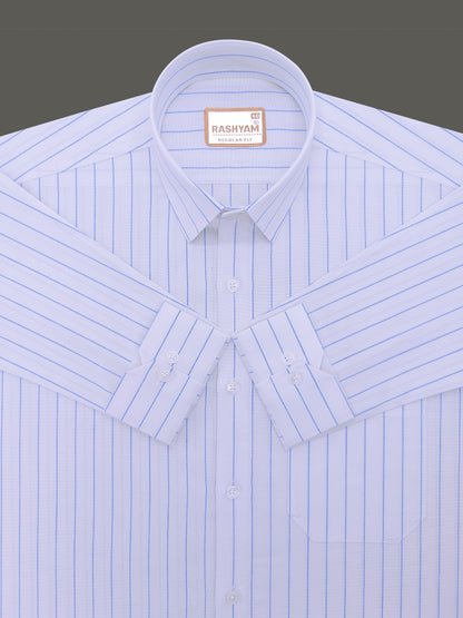 Premium Oxford Cotton Zodiac Pacific Blue Line On White Formal Shirt