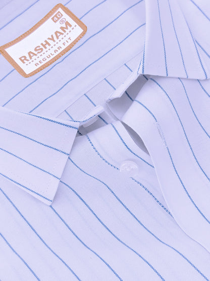 Premium Oxford Cotton Zodiac Pacific Blue Line On White Formal Shirt