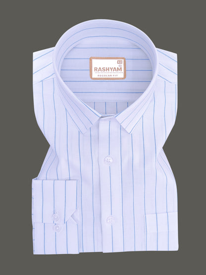 Premium Oxford Cotton Zodiac Pacific Blue Line On White Formal Shirt
