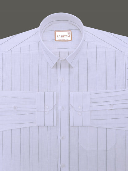 Italian Linen Veranzo Stone Grey Line On White Formal Shirt