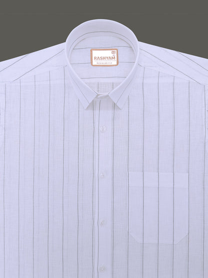 Italian Linen Veranzo Stone Grey Line On White Formal Shirt