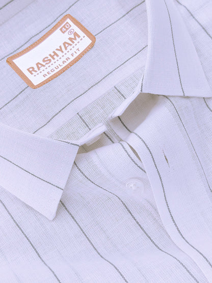 Italian Linen Veranzo Stone Grey Line On White Formal Shirt