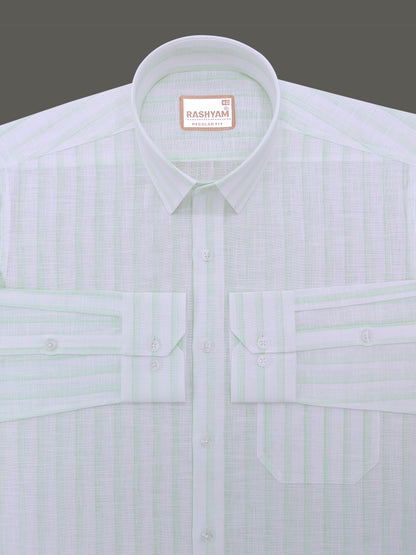 Italian Linen Veranzo Volt Green Stripe On White Formal Shirt