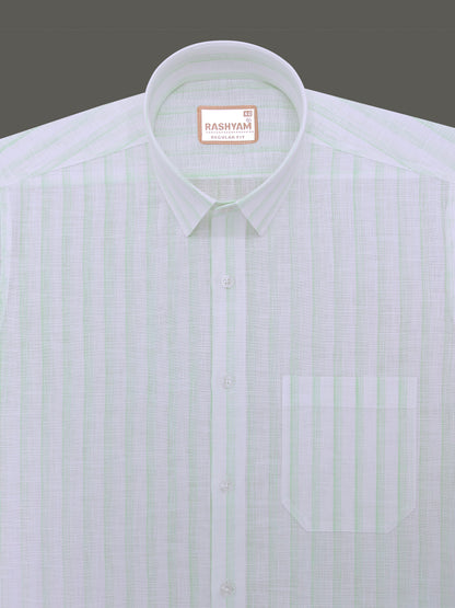 Italian Linen Veranzo Volt Green Stripe On White Formal Shirt