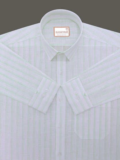 Italian Linen Veranzo Volt Green Stripe On White Formal Shirt