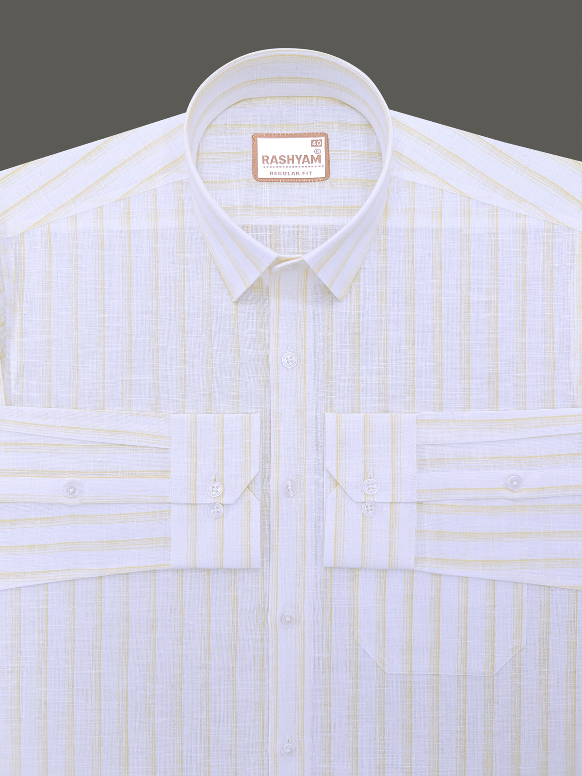Italian Linen Veranzo Yellow Multistripe On White Formal Shirt