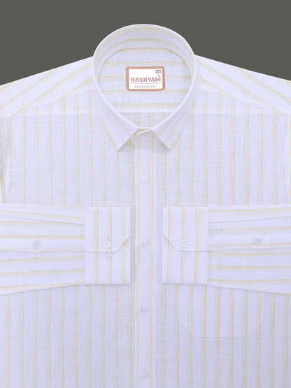 Italian Linen Veranzo Yellow Multistripe On White Formal Shirt