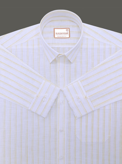 Italian Linen Veranzo Yellow Multistripe On White Formal Shirt