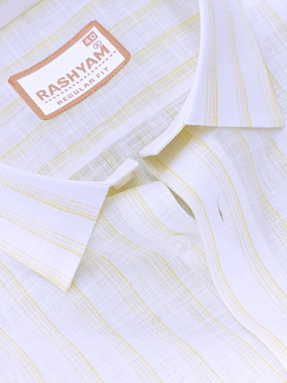 Italian Linen Veranzo Yellow Multistripe On White Formal Shirt