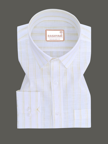 Italian Linen Veranzo Yellow Multistripe On White Formal Shirt