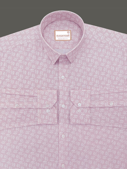 Italian Premium Linen Olivetta Dusty Pink With White Motif Printed Shirt