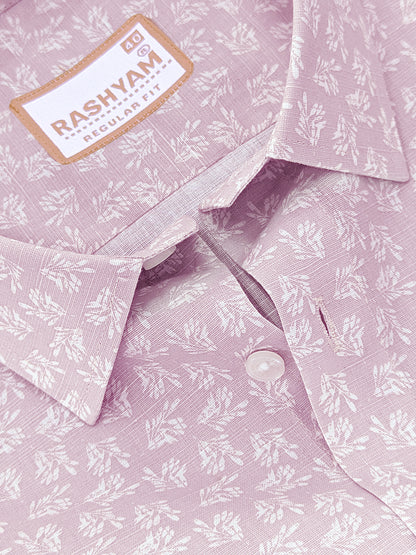Italian Premium Linen Olivetta Dusty Pink With White Motif Printed Shirt
