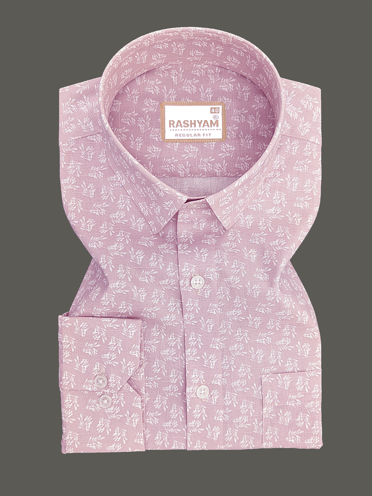 Italian Premium Linen Olivetta Dusty Pink With White Motif Printed Shirt