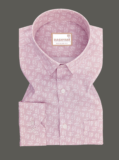 Italian Premium Linen Olivetta Dusty Pink With White Motif Printed Shirt