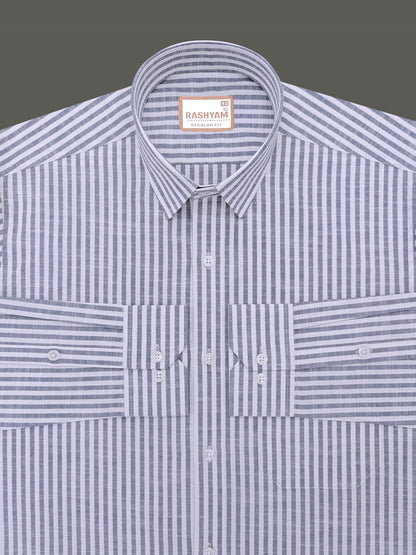 Italian Linen Elowen Indigo Line On White Formal Shirt
