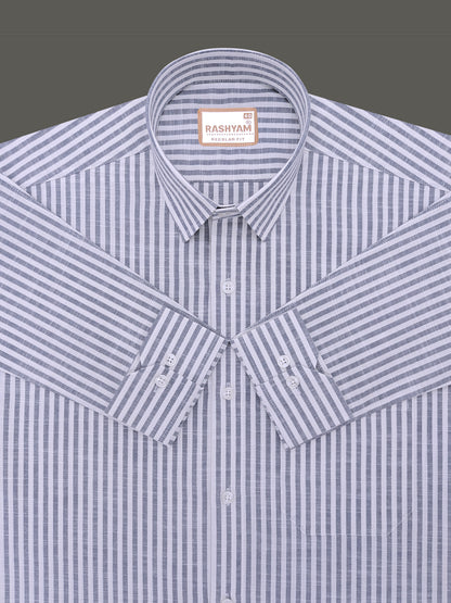 Italian Linen Elowen Indigo Line On White Formal Shirt
