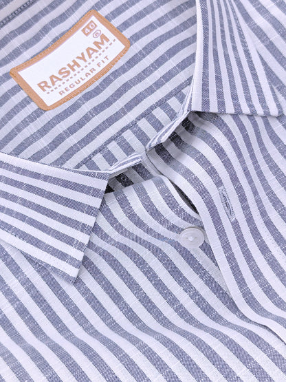 Italian Linen Elowen Indigo Line On White Formal Shirt