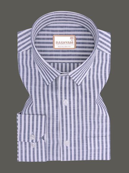Italian Linen Elowen Indigo Line On White Formal Shirt