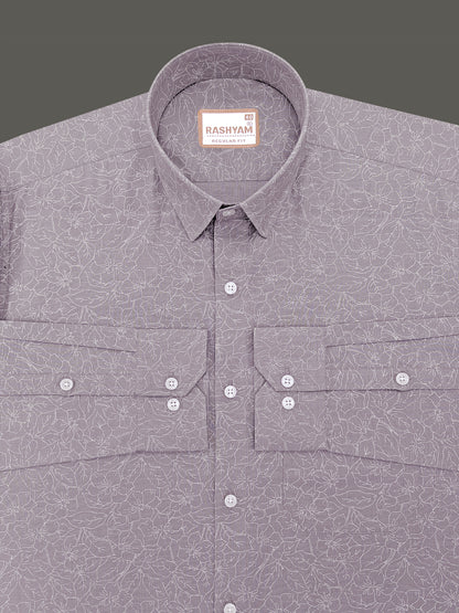 Italian Premium Linen Olivetta Serenity Grey Floral Printed Shirt