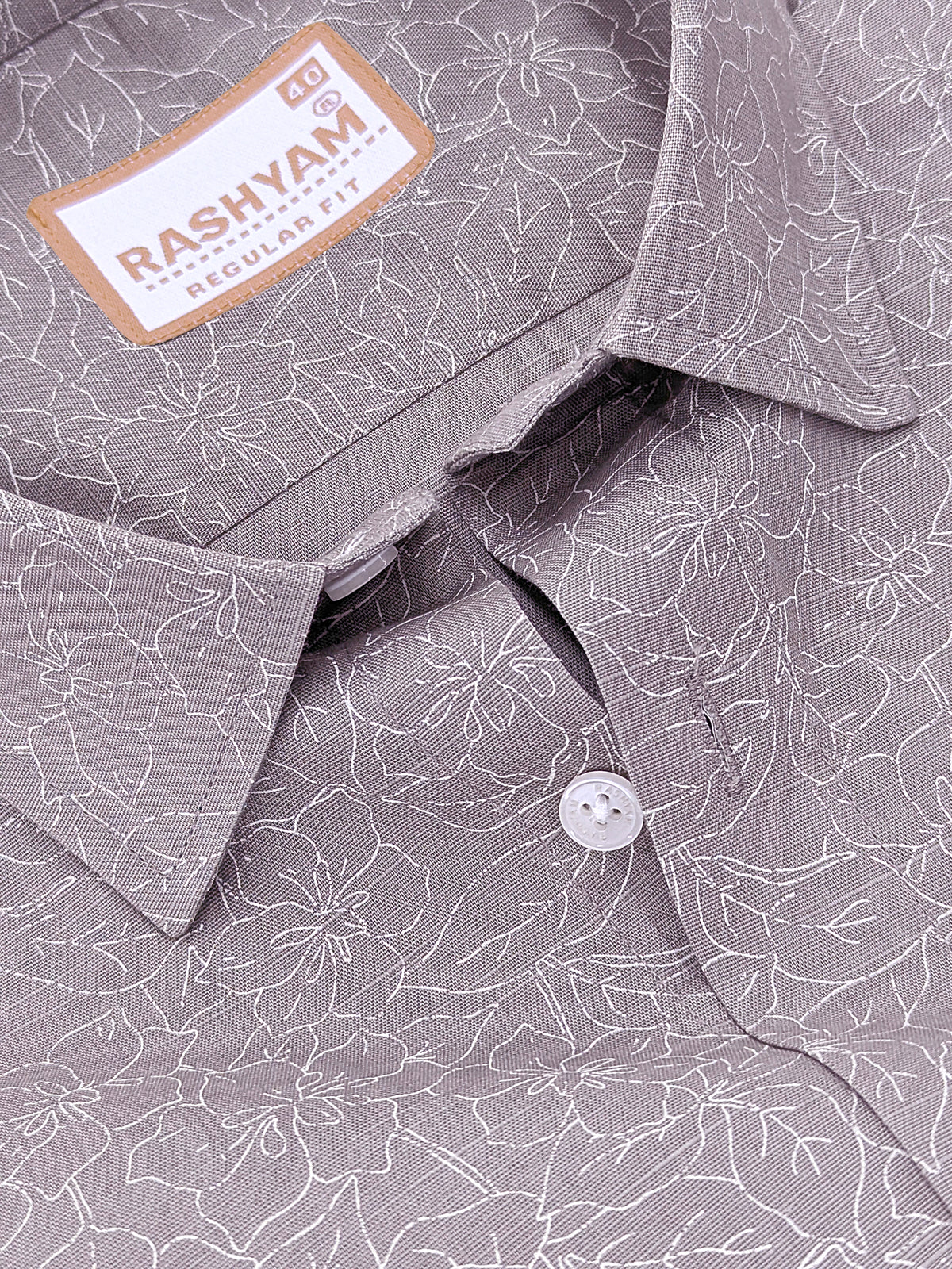 Italian Premium Linen Olivetta Serenity Grey Floral Printed Shirt
