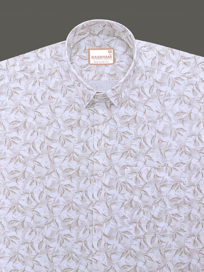 Italian Premium Linen Olivetta Brown Tropical Printed Shirt