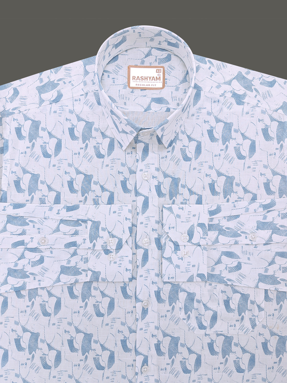 Italian Premium Linen Olivetta Cerulean Blue Geometric Printed Shirt