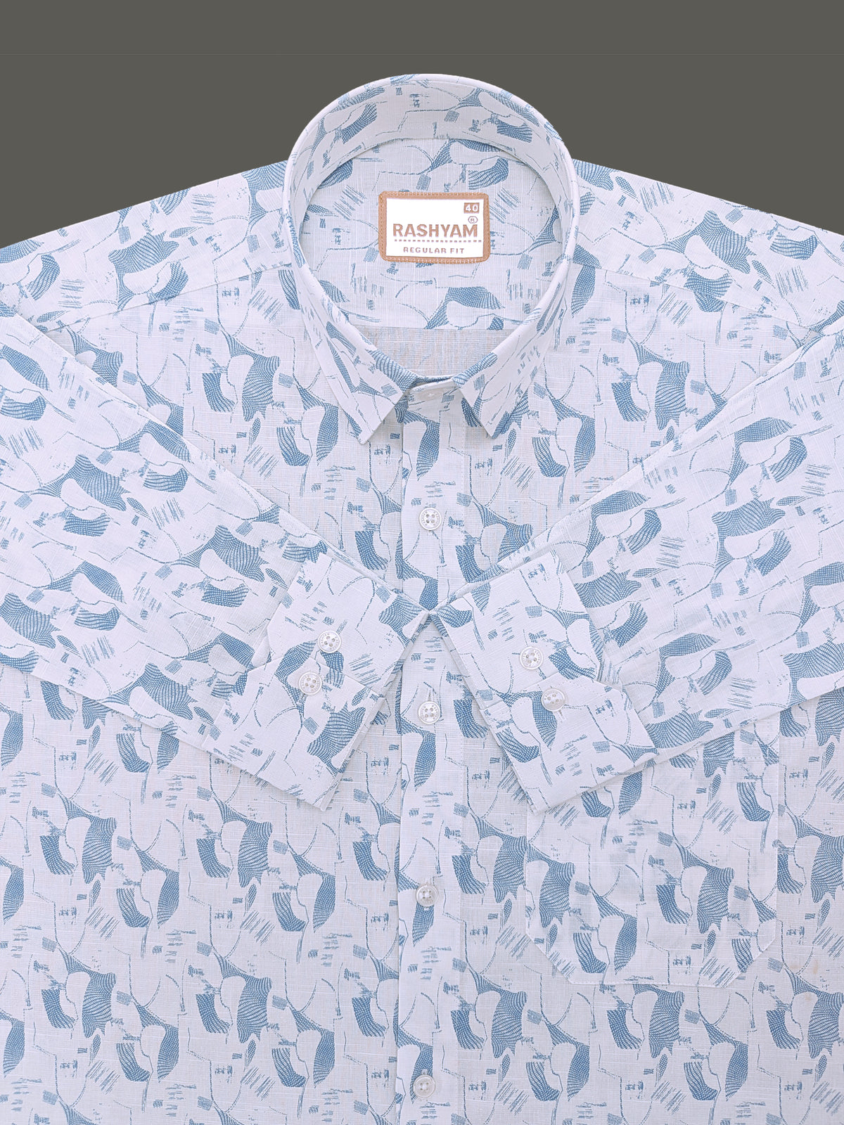 Italian Premium Linen Olivetta Cerulean Blue Geometric Printed Shirt