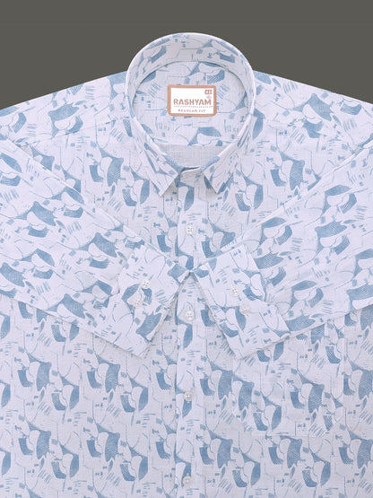 Italian Premium Linen Olivetta Cerulean Blue Geometric Printed Shirt