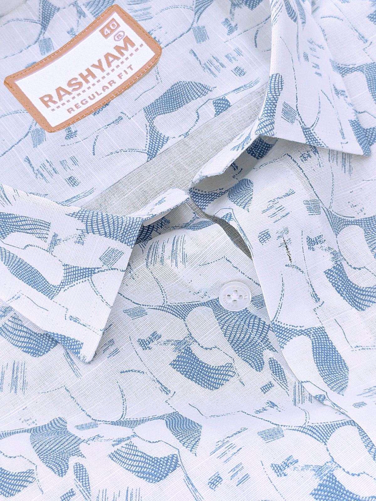Italian Premium Linen Olivetta Cerulean Blue Geometric Printed Shirt