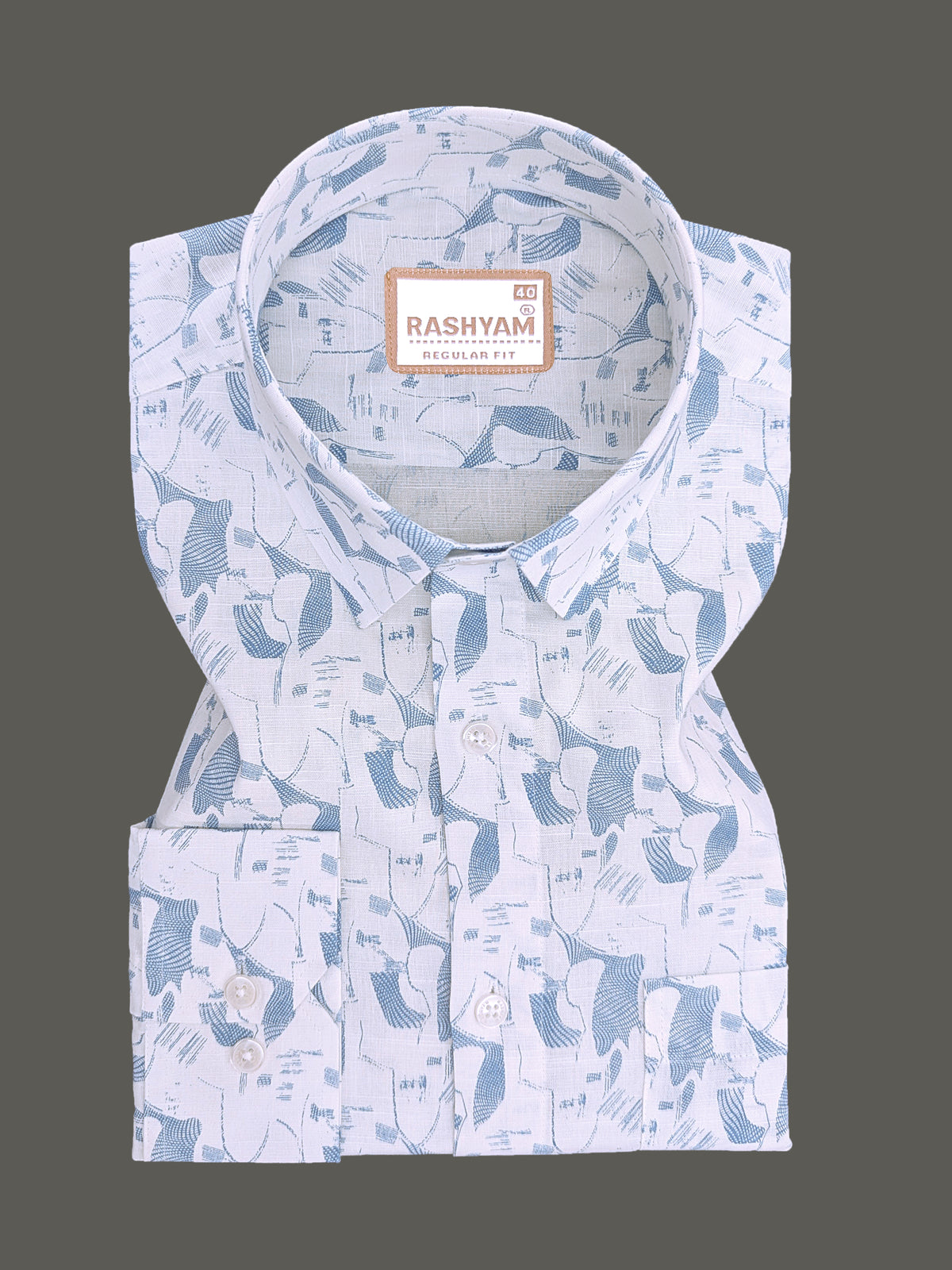 Italian Premium Linen Olivetta Cerulean Blue Geometric Printed Shirt