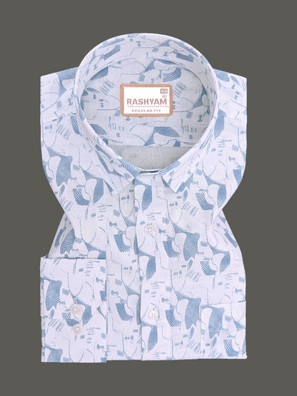Italian Premium Linen Olivetta Cerulean Blue Geometric Printed Shirt