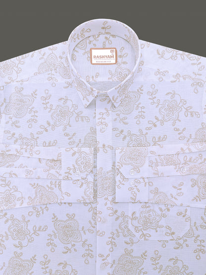 Pescara Italian Linen Cotton Vintage Paisley Print On White Shirt